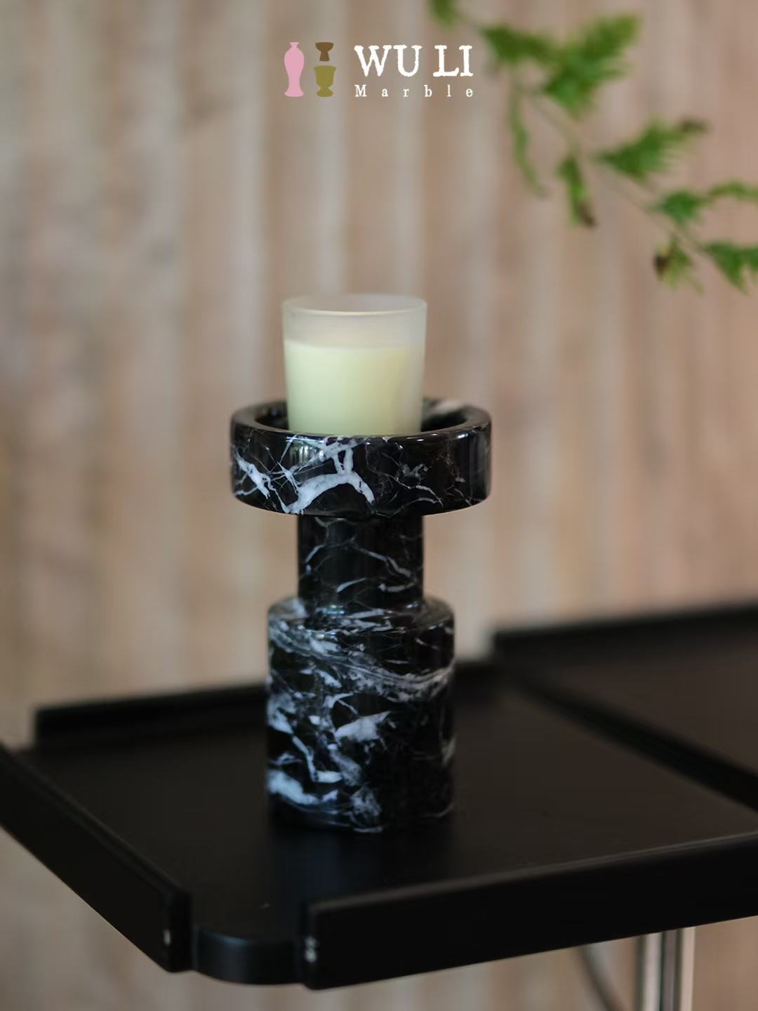 Black & White Veined Marble Candle Holder | Natural Stone Tealight Holder