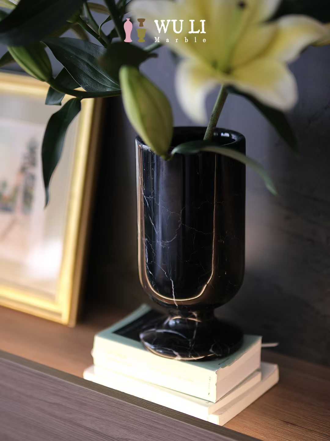 Black & White Veined Marble Vase | Natural Stone Decorative Vase