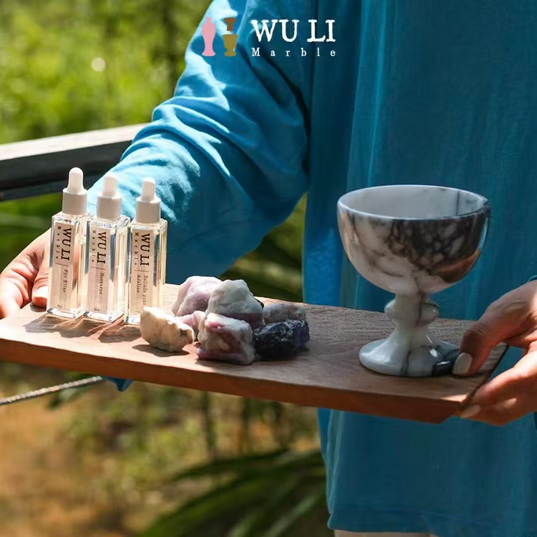Snow Plum Marble Aromatherapy Set | Natural Stone Incense Burner & Vessel Set