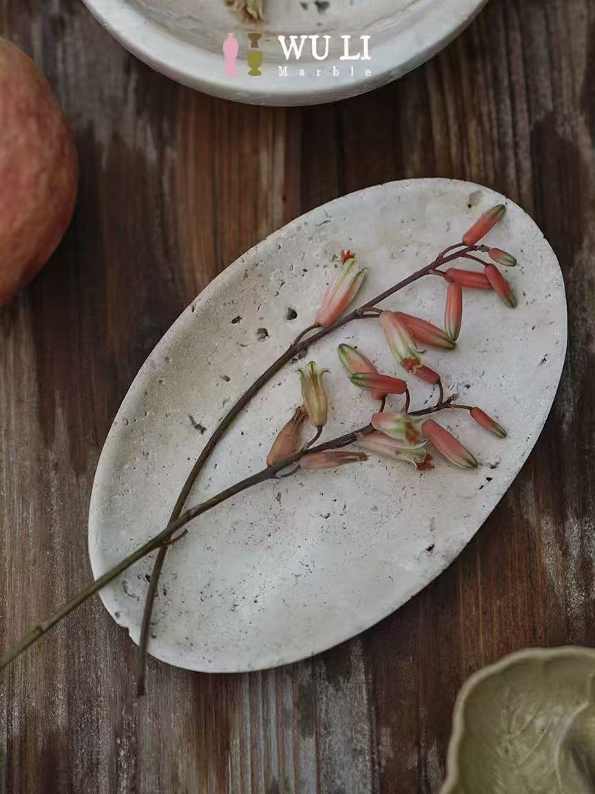 Travertine Oval Tray | Natural Stone Decorative Tray
