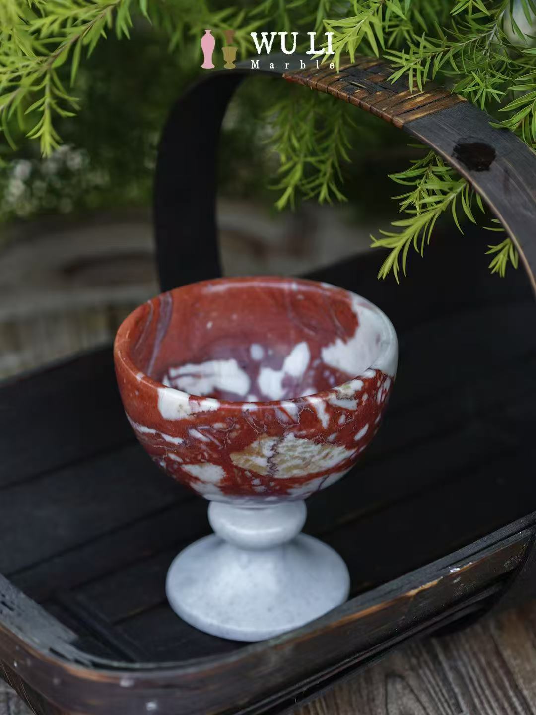 Red Vein Onyx Pedestal Aroma Bowl | Natural Onyx Crystal Diffuser Vessel