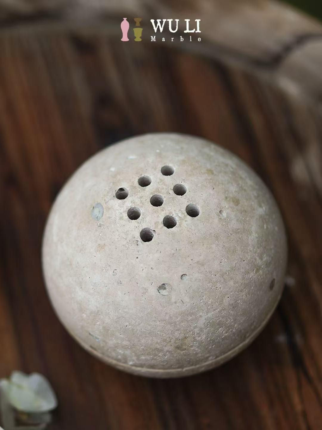 Natural Travertine Sphere Incense Burner | Hand Carved Stone Oud Incense Holder