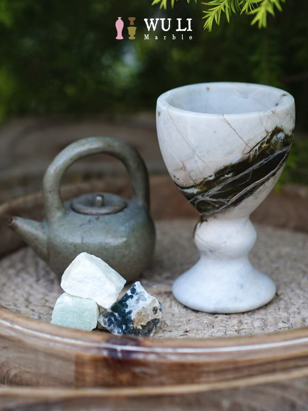 Natural Marble Goblet Incense Burner | Pedestal Stone Candle Holder
